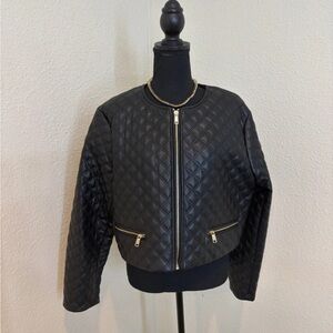 Zara Quilted Black Bomber Jacket with Gold Accents